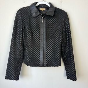 Vintage Wilson’s Leather Basket Weave Woven Leather Jacket Dark Brown
